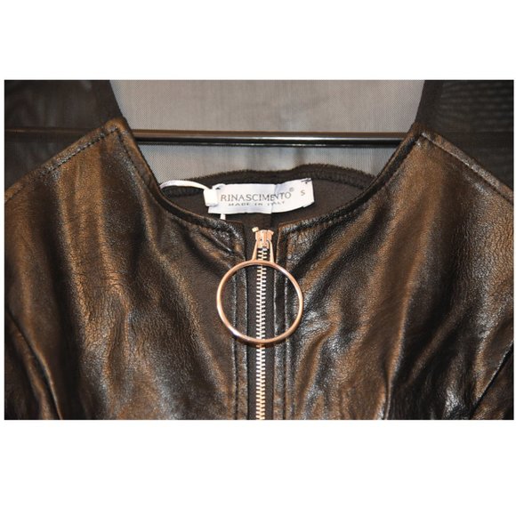 Rinascimento - Faux-leather Sheer Sleeves Little Black Dress (Made in Italy) - Picture 8 of 11